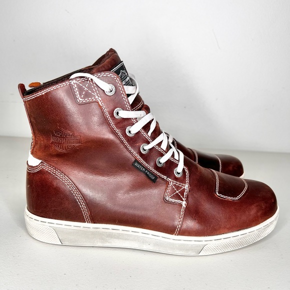 Harley Davidson Steinman 7 Waterproof Hi Top Sneakers Brown Leather Size 10.5 - Picture 4 of 7